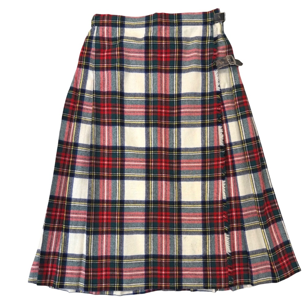 Vintage Harrods Scotland 100% New Wool Plaid Pleated Kilt Skirt Women's 12 Adj 0
